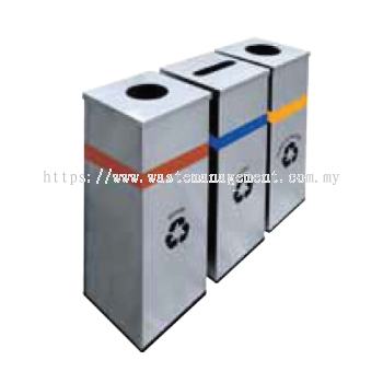 Outdoor Recycle Bin | Triple Trash Can | Stainless Steel Rubbish Bin - EF 010SR