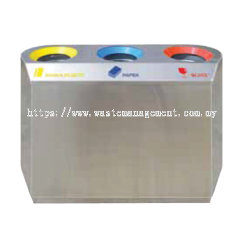 Outdoor Recycle Bin | Triple Trash Can | Stainless Steel Rubbish Bin - EF 020SR