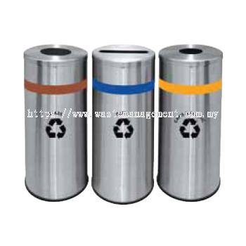 Outdoor Recycle Bin | Triple Trash Can | Stainless Steel Rubbish Bin - EF 017SR