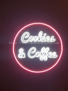 COOKIES & COFFEE CUSTOM DESIGN INDOOR LED NEON LIGHT LETETR SIGNAGE AT KUALA TERENGGANU MALAYSIA