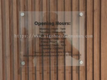 BUSINESS HOURS SIGN INDOOR ACRYLIC POSTER FRAME ACRYLIC SIGNAGE PANEL AT KUANTAN PAHANG MALAYSIA