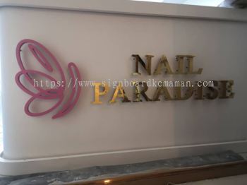 NAIL PARADISE INDOOR 3D LED STAINLESS STEEL BOX UP BACKLIT LETTERING SIGNAGE AT MARANG TOWN, RUSILA, BUKIT PAYONG, PULAU KAPAS MARANG TERENGGANU MALAYSIA  