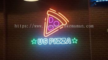 US PIZZA LED NEON LETTERING SIGNAGE SIGNBOARD AT CHUKAI, KIJAL, KERTEH, KEMASIK, TELUK KALUNG, BANDAR SERI BANDI, JABUR, RANTAU PETRONAS KEMAMAN TERENGGANU MALAYSIA