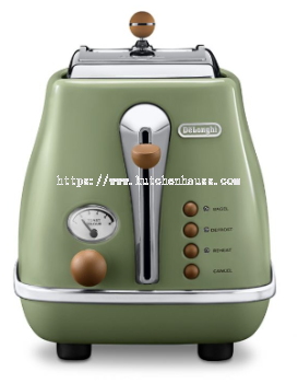 DELONGHI CTOV2003.GR Icona Vintage Olive Green 2-Slice Toaster (Lid) - Toasters - HOME & KITCHEN