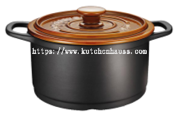 COLOR KING 3164-1600ml OUCHU Ceramic Deep Casserole Pot Black With Brown Lid