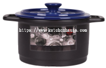 COLOR KING 3164-1600ml OUCHU Ceramic Deep Casserole Pot Black With Blue Lid