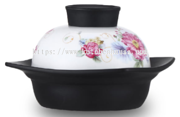 COLOR KING 3348-11" QIAOCHU Braiser Ceramic Pot Bowl White with Flower