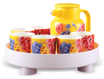 COLOR KING 3617-9S Imperial Peony Ceramic Drinkware Set of 9 Yellow