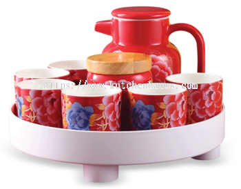 COLOR KING 3617-9S Imperial Peony Ceramic Drinkware Set of 9 Red