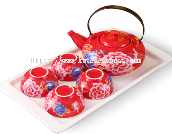 COLOR KING 3316-6S IMPERIAL PEONY Ceramic Drinkware Set of 6 Red