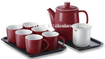 COLOR KING 3376 - 10S Ceramic Drinkware Tea Set of 10 (Lily) Maroon