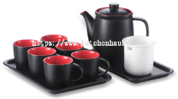 COLOR KING 3376 - 10S Ceramic Drinkware Tea Set of 10 (Lily) Black