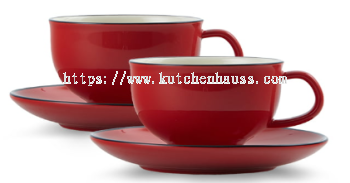 COLOR KING 3432-300 Ceramic Cup & Saucer Red