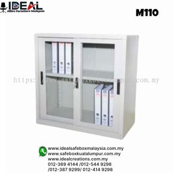 Office Steel Cabinet Low Glass Sliding Door c/w 1 Adjustable Shelves