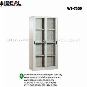 Office Steel Furniture Full Height Glass Sliding Door Cupboard With 3 Adjustable Shelves WS-72GS