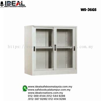 Office Steel Furniture Half Height Glass Sliding Door Cupboard With 1 Adjustable Shelf WS-72GS