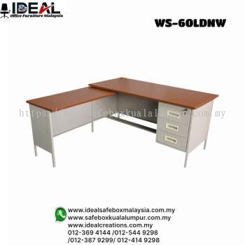 Office Steel Furniture Tables Desk Particle Board Top L- Shape Double Pedestal Desk With Side Extension