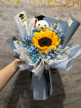 Sunflowers With Blue Gypsophila