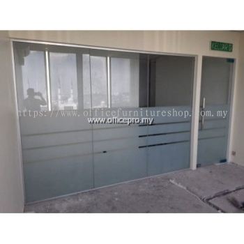 12mm Glass Partition | Swing Door c/w Frosted Film | Glass Contractor Klang IPGP-1