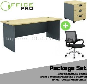 Standard Table + Mobile Pedestal 3D + Office Curve Mesh Chair Package Set IPGT 127 