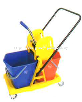 Double Bucket Wringer Trolley c/w Plastic Frame (Down Press)