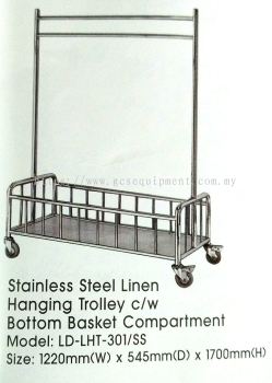 Stainless Steel Linen Hanging Trolley c/w Bottom Basket Compartment