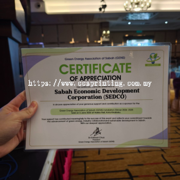 Certificate Printing Hard Lamination Waterproof Encapsulation Sabah Kota Kinabalu CCS