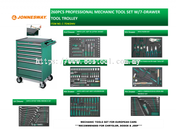 260PCS PROFESSIONAL MECHANIC TOOL SET W/7-DRAWER TOOL TROLLEY                          ***RECOMMENDED  FOR CHRYSLER, DODOE & JEEP***