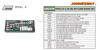 57PCS 1/4" & 3/8" DR. 6PT FLANK SOCKET SET P/N: S04H3157SP