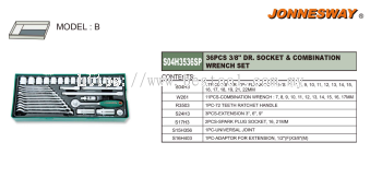 36PCS 3/8" DR. SOCKET & COMBINATION WRENCH SET P/N: S04H3536SP