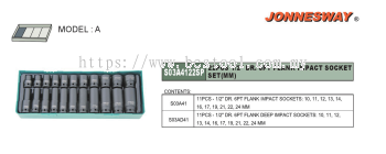 22PCS 1/2" DR. 6PT FLANK IMPACT SOCKET (MM) P/N: S03A4122SP