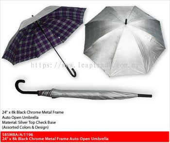 24” x 8k Black Chrome Metal Frame Auto Open Umbrella