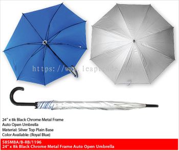 24” x 8k Black Chrome Metal Frame Auto Open Umbrella