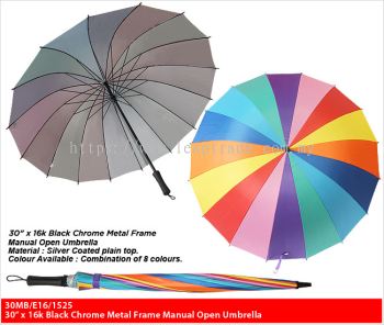 30” x 16k Black Chrome Metal Frame Manual Open Umbrella