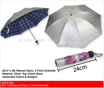 20.5" x 8k Manual Open, 3 Fold Umbrella