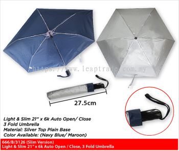 Light & Slim 21" x 6k Auto Open/Close, 3 Fold Umbrella