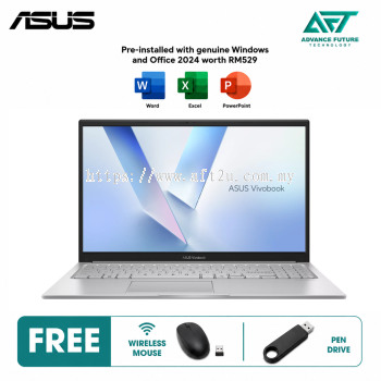 Asus VivoBook 15 A1504V-ABQ169WSP 15.6" FHD Laptop Cool Silver ( Intel Core 5 120U, 8GB, 512GB, Intel, W11, H&S 2024&M365 )