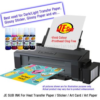 Epson L1300 Printer with Je Sub Ink - Sticker & Tshirt A4 Printer - Anti UV , Waterproof Ink - For Heat Transfer Paper / Inkjet Sticker / Coated Card / PVC ID Card - JE SUB PRINT TECH SDN BHD