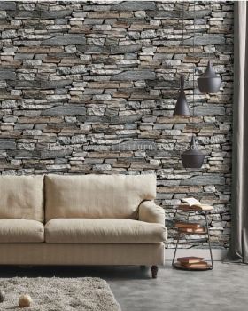 IJIA Grey And Brown Stone And Brick Pattern Wallpaper