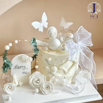 Engagement Cake | Fondant White Rose | Wedding Cake 