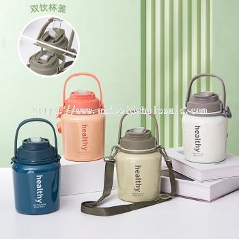 1L Water Bottle(FREE TEA BALL) with Straw 316 Stainless Steel Insulated Square Bottle Large Belly Water Bottle