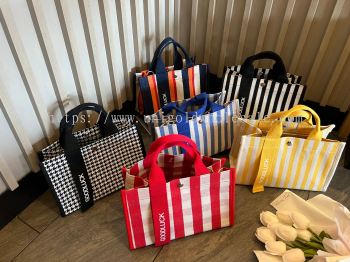 Japanese Niche Tote Bag (SMALL) Waterproof Striped Fashion Tote 28*19*13cm Large Capacity A4 File Canvas Bag 