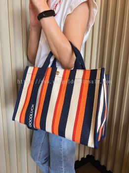 Japanese Niche Tote Bag BIG SIZE 37*24*14 Waterproof Striped Fashion Tote Large Capacity Tote Women's Bag 