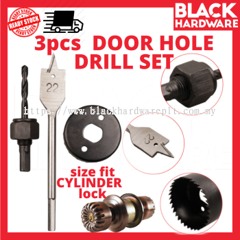 Black Hardware Hole Saw Bit Wood Drill Bit Hole Kit Tebuk Panabuk Lubang Mata Drill Tebuk Lubang Kayu Bulat Tebuk Pintu Door Lock Installation Kit Bits