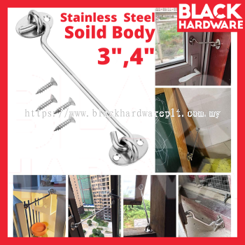 Black Hardware Stainless Steel Window Door Gate Cabin Hook Lock Holder Selak Cangkuk Tingkap Besi Kayu Tebal Tool Set A