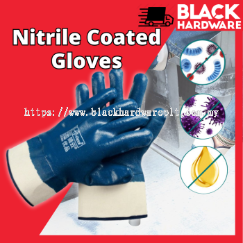 Black Hardware Nitrile Coated Gloves Sarung Tangan Kerja Oil Resistant Glove Non Slip Glove Protective Saftey Gloves ����