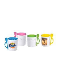 11oz Rim Handle, Inner & Spoon Colour Coating Mug - CM12(c/wbox)