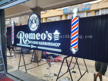 ROMEO'S BARBERSHOP ALUMINIUM PANEL 3D LED BOXUP SIGNAGE 