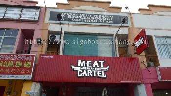 RESTIORAN MEAT CARTEL AMERICAN BBQ ALUMINIUM PANEL BASE WITH 3D LED FRONTLIT LOGO SIGNAGE 