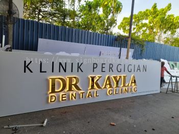 Dr Kayla Dental Clinic KL - 3D Led Backlit Stainless Steel Gold Mirror Signage